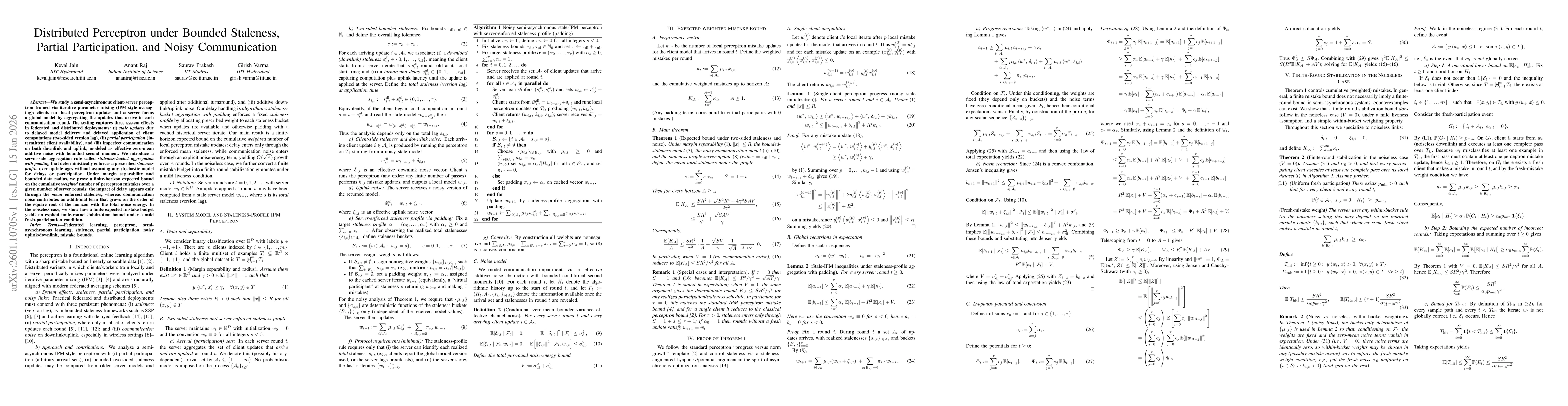 Thumbnail for Distributed Perceptron under Bounded Staleness, Partial Participation, and Noisy Communication