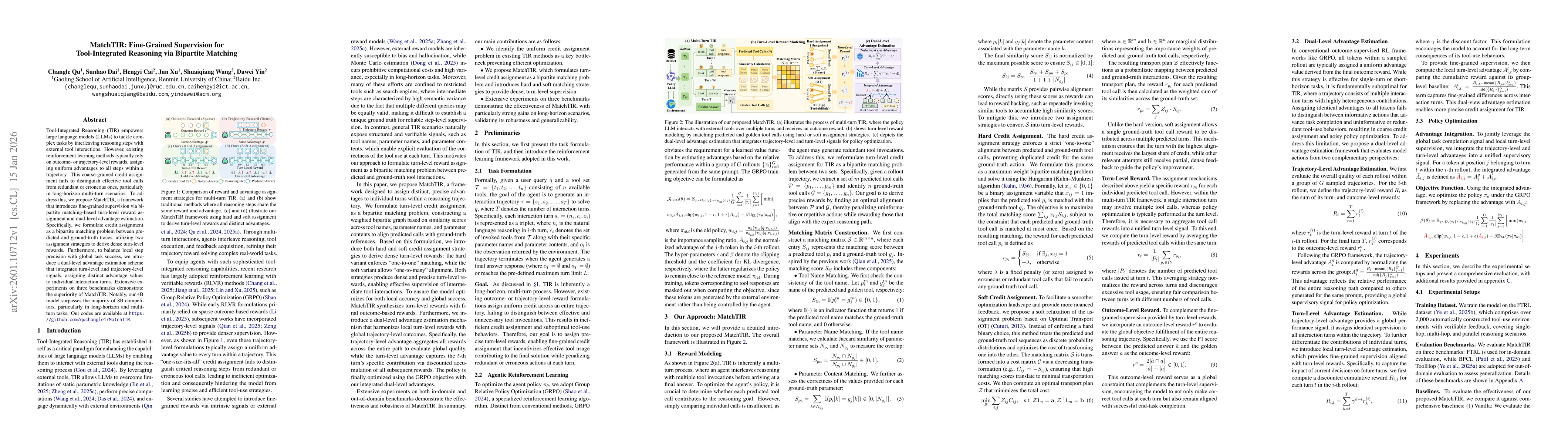 Thumbnail for MatchTIR: Fine-Grained Supervision for Tool-Integrated Reasoning via Bipartite Matching