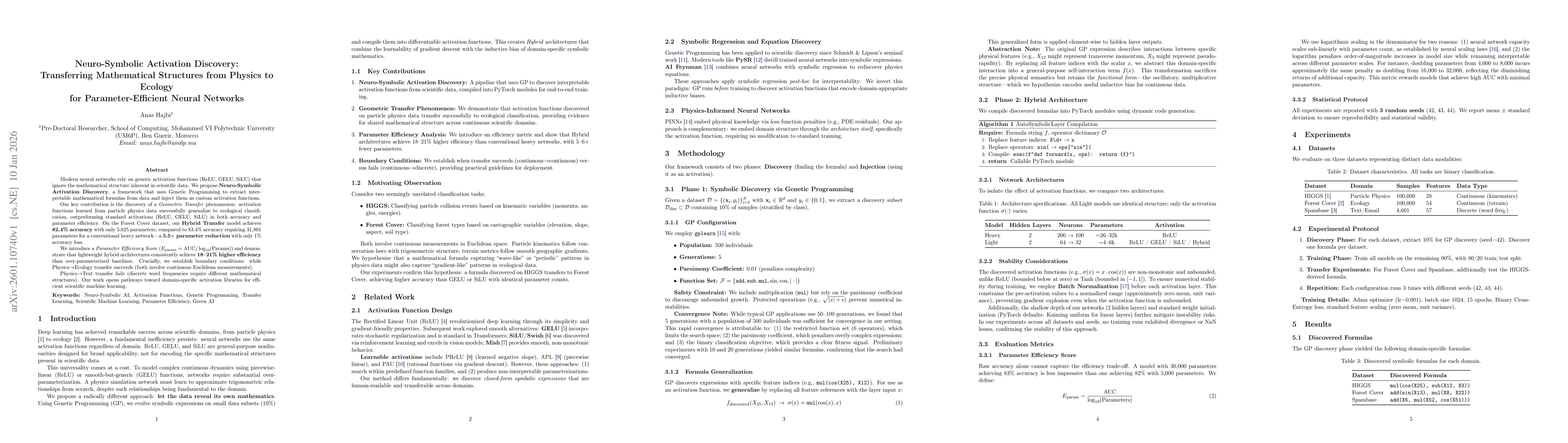 Thumbnail for Neuro-Symbolic Activation Discovery: Transferring Mathematical Structures from Physics to Ecology for Parameter-Efficient Neural Networks