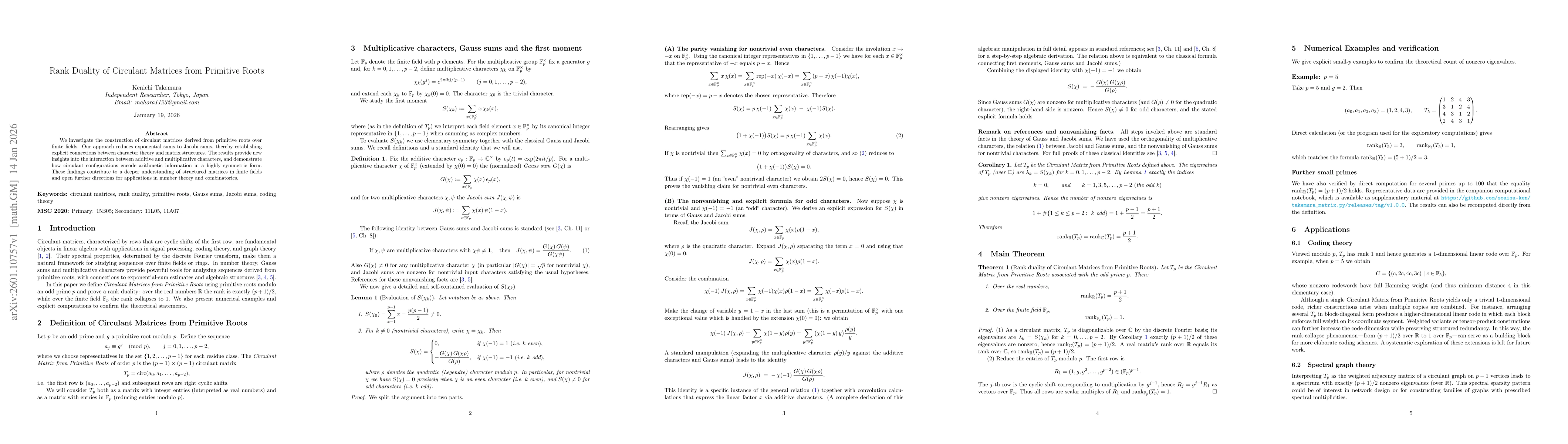Thumbnail for Rank Duality of Circulant Matrices from Primitive Roots