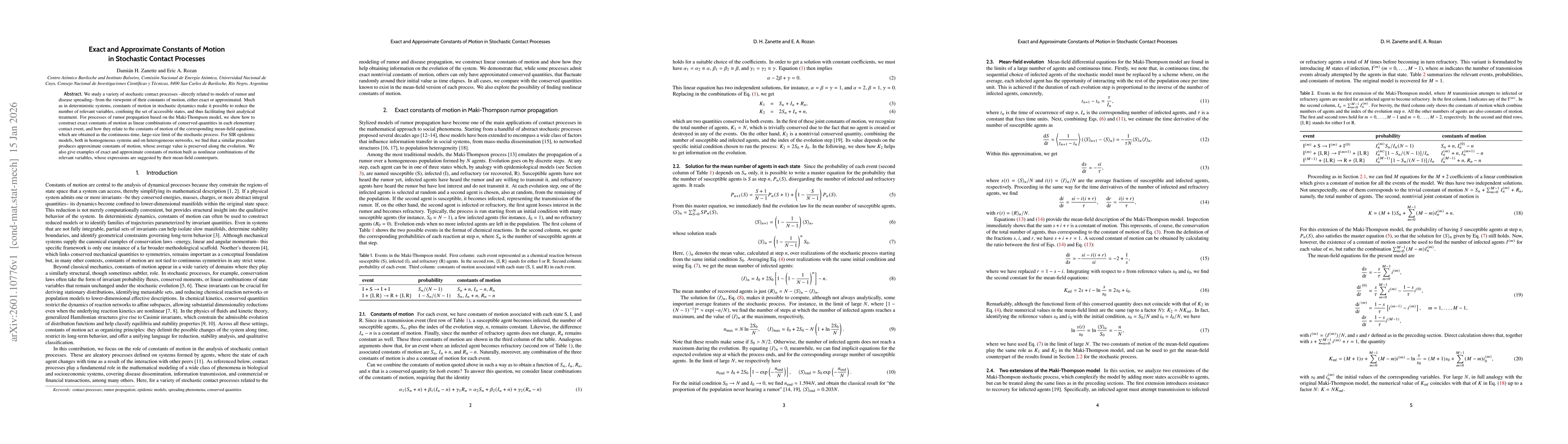 Thumbnail for Exact and Approximate Constants of Motion in Stochastic Contact Processes