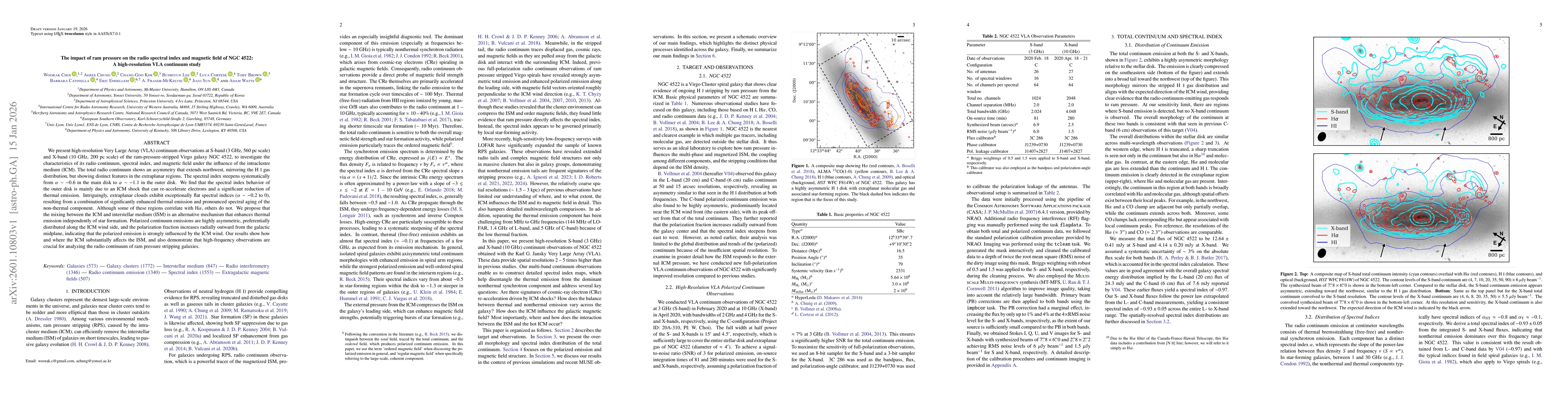 Thumbnail for The impact of ram pressure on the radio spectral index and magnetic field of NGC 4522: A high-resolution VLA continuum study