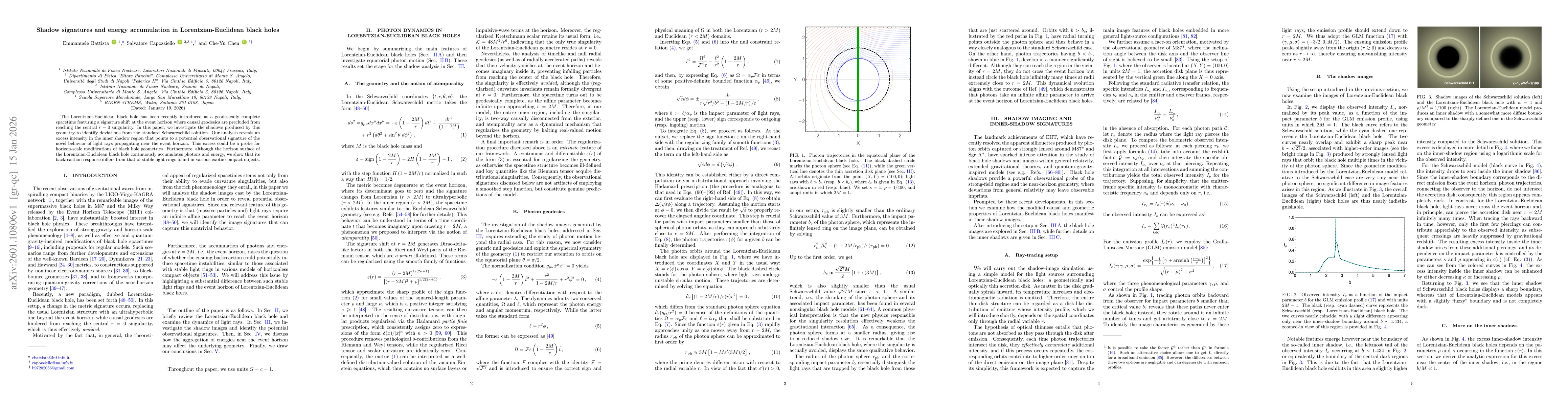 Thumbnail for Shadow signatures and energy accumulation in Lorentzian-Euclidean black holes