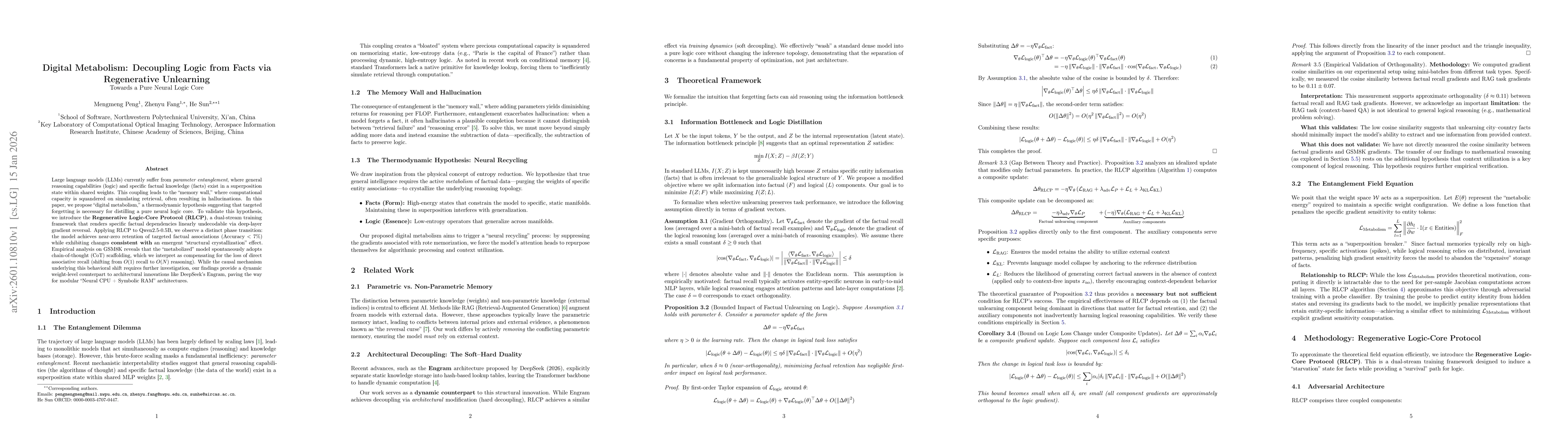 Thumbnail for Digital Metabolism: Decoupling Logic from Facts via Regenerative Unlearning -- Towards a Pure Neural Logic Core