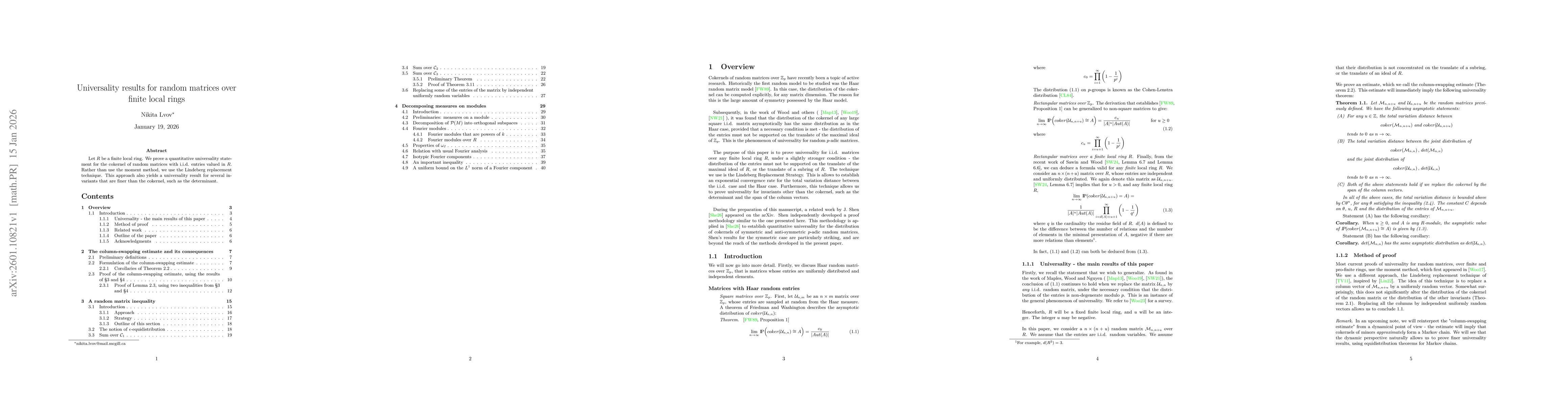 Thumbnail for Universality results for random matrices over finite local rings