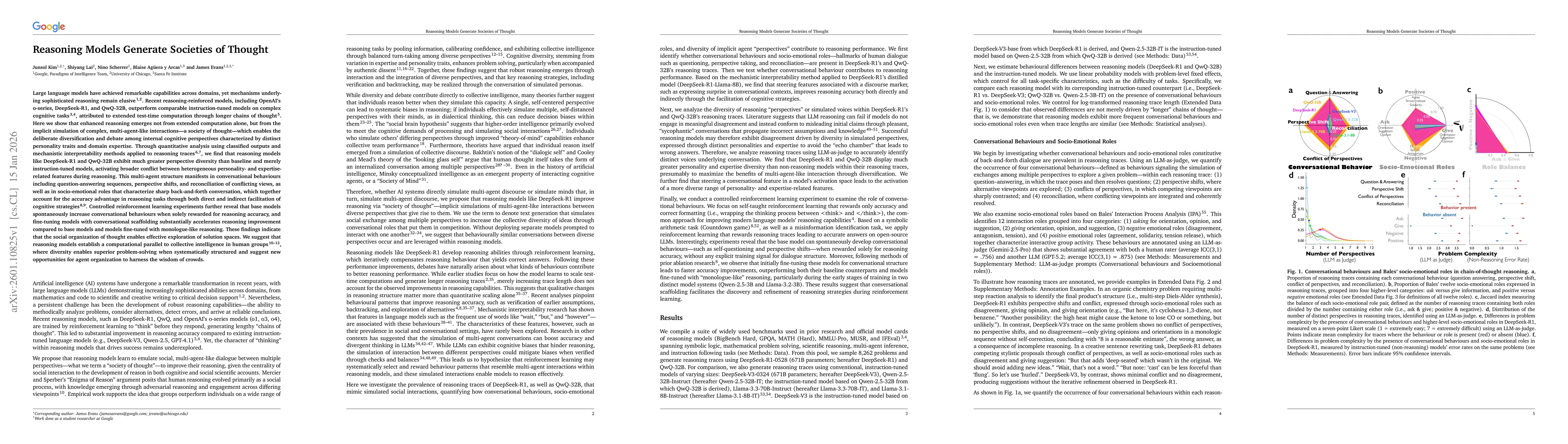 Thumbnail for Reasoning Models Generate Societies of Thought