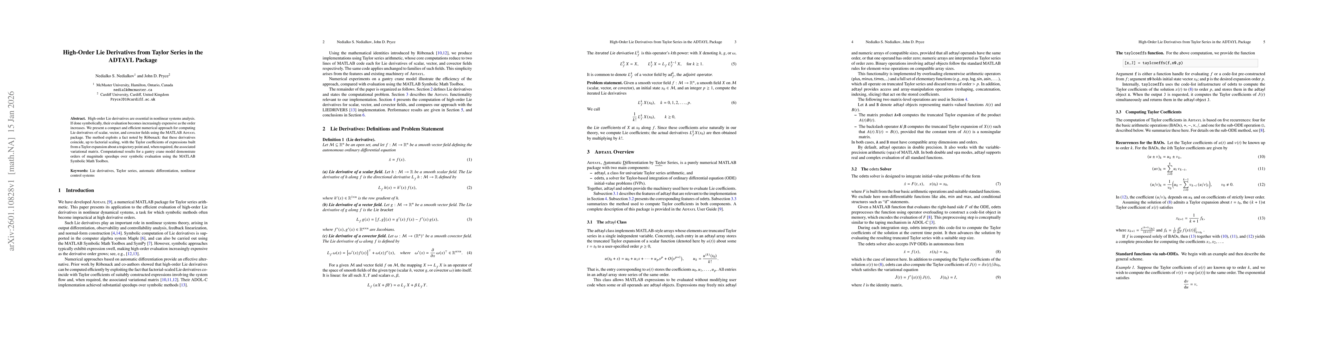 Thumbnail for High-Order Lie Derivatives from Taylor Series in the ADTAYL Package