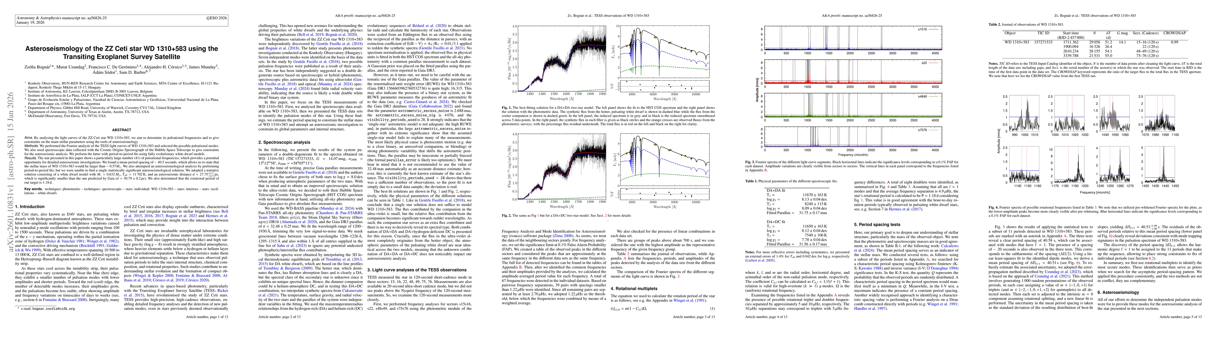 Thumbnail for Asteroseismology of the ZZ Ceti star WD 1310+583 using the Transiting Exoplanet Survey Satellite