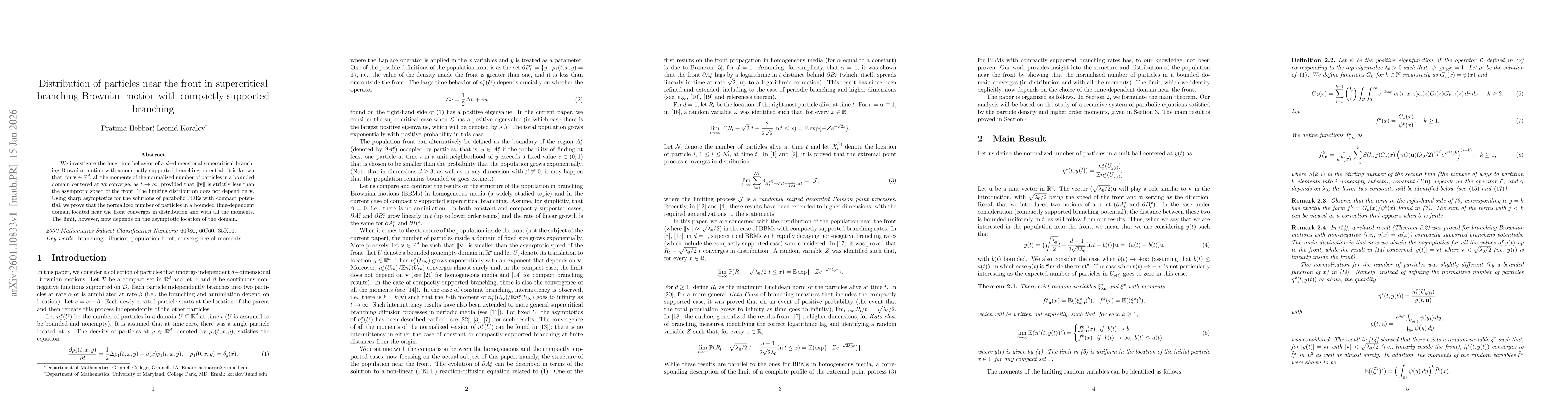Thumbnail for Distribution of particles near the front in supercritical branching Brownian motion with compactly supported branching