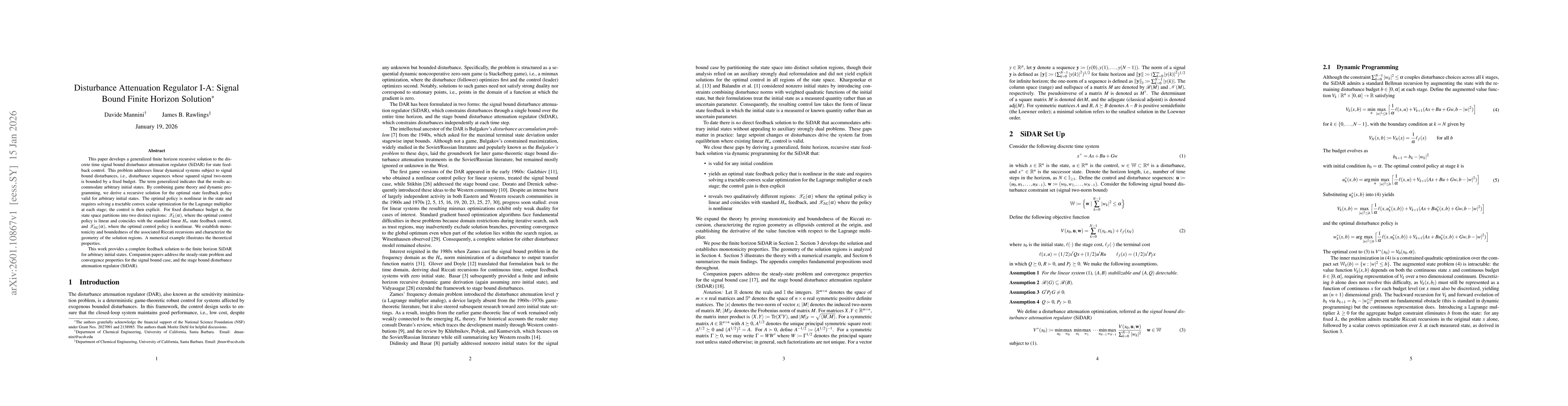 Thumbnail for Disturbance Attenuation Regulator I-A: Signal Bound Finite Horizon Solution