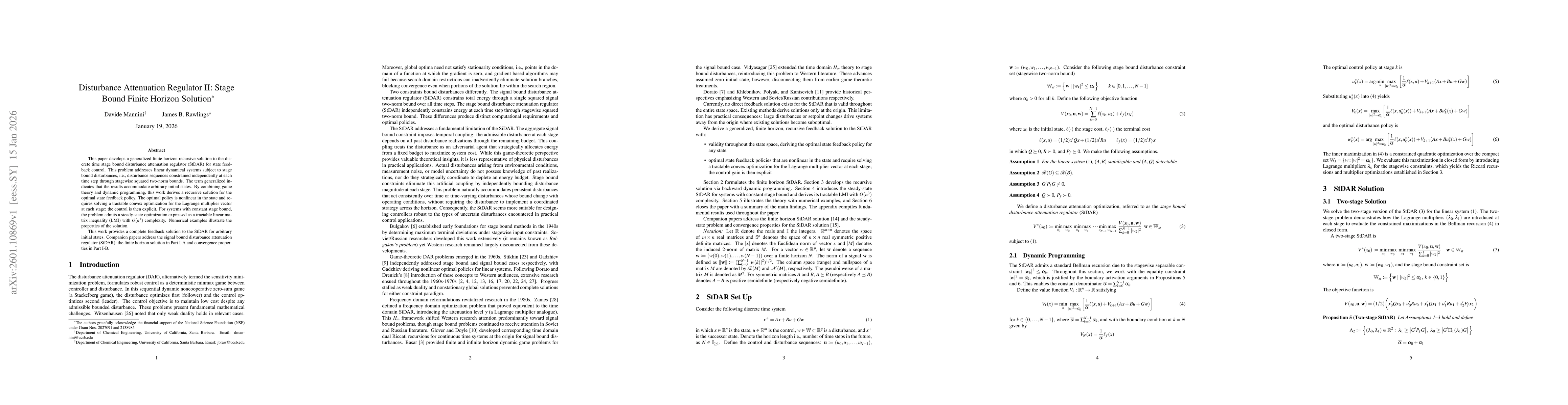 Thumbnail for Disturbance Attenuation Regulator II: Stage Bound Finite Horizon Solution