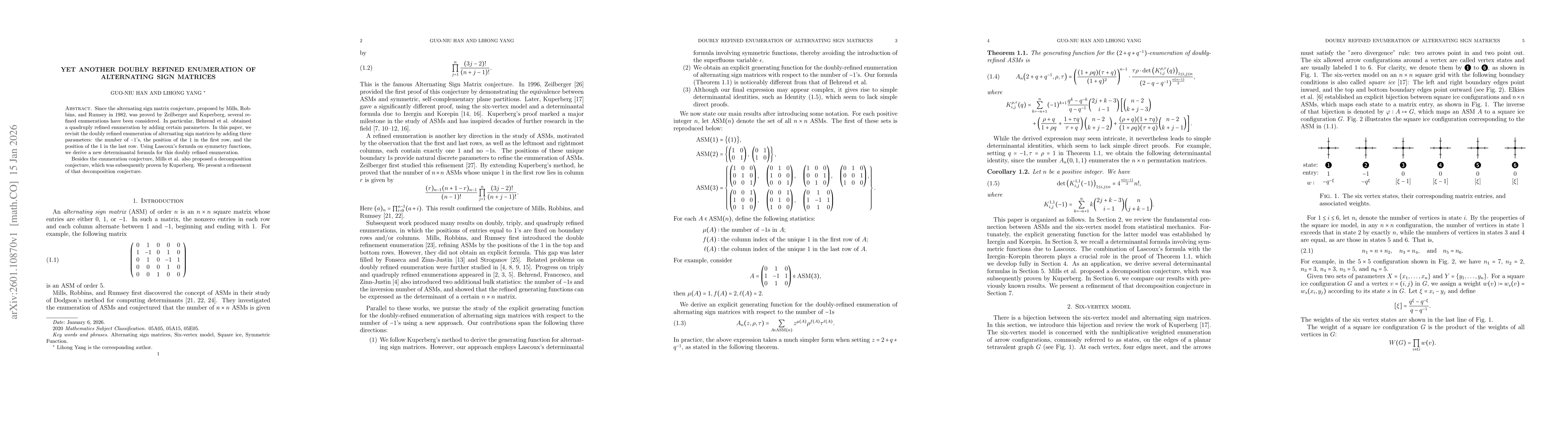 Thumbnail for Yet another doubly refined enumeration of Alternating Sign Matrices
