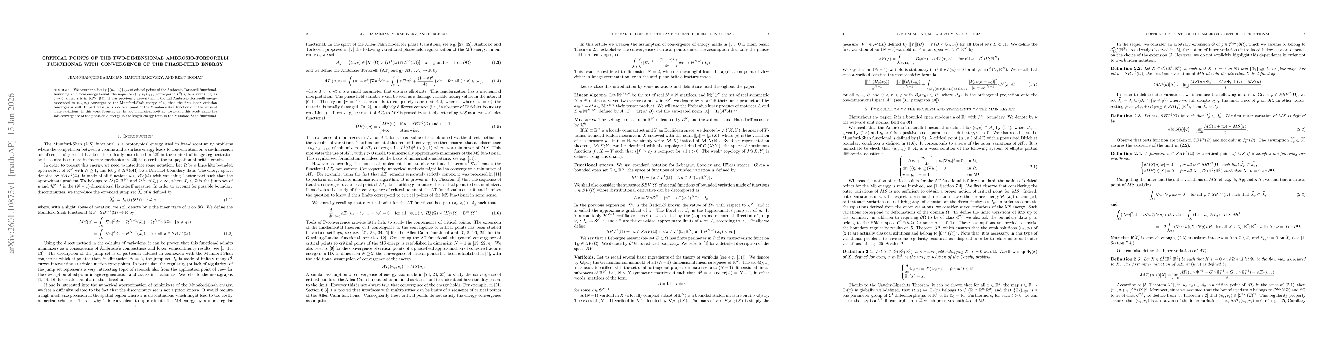 Thumbnail for Critical points of the two-dimensional Ambrosio-Tortorelli functional with convergence of the phase-field energy