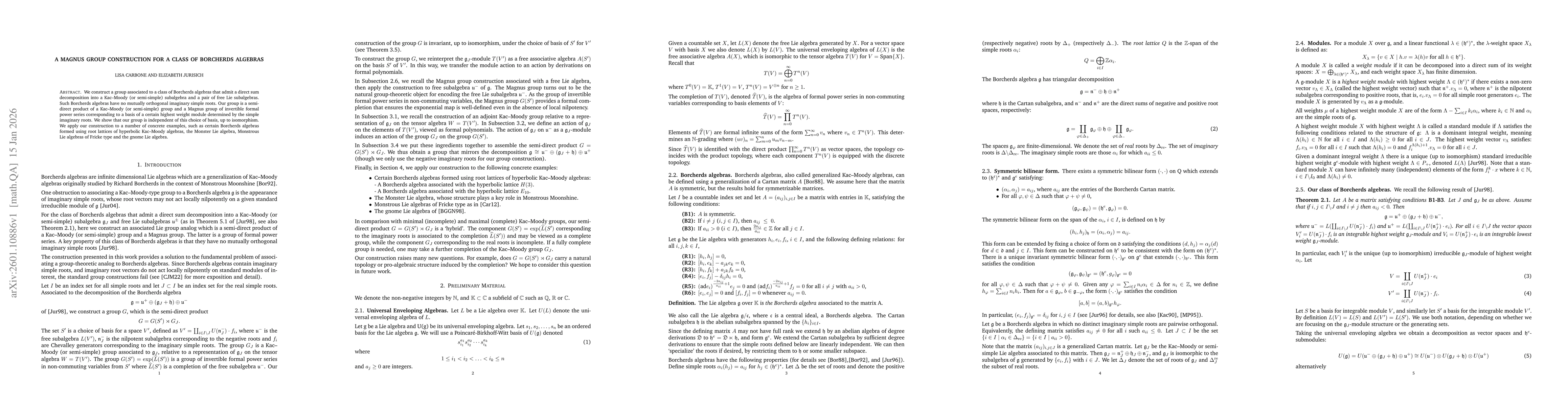 Thumbnail for A Magnus group construction for a class of Borcherds algebras