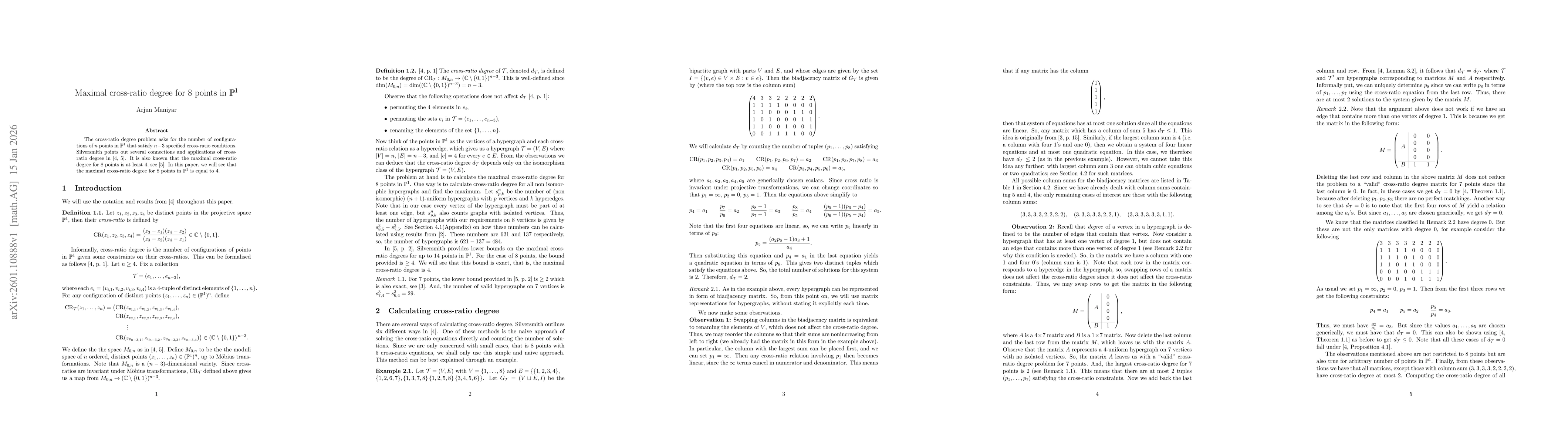 Thumbnail for Maximal cross-ratio degree for 8 points in $\mathbb{P}^1$