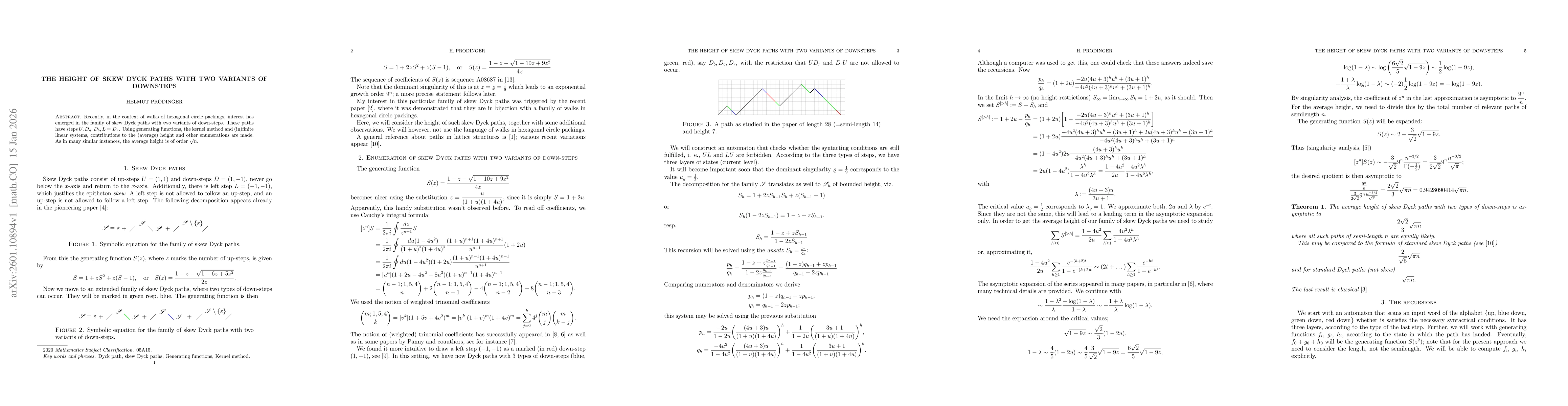 Thumbnail for The height of skew Dyck paths with two variants of downsteps