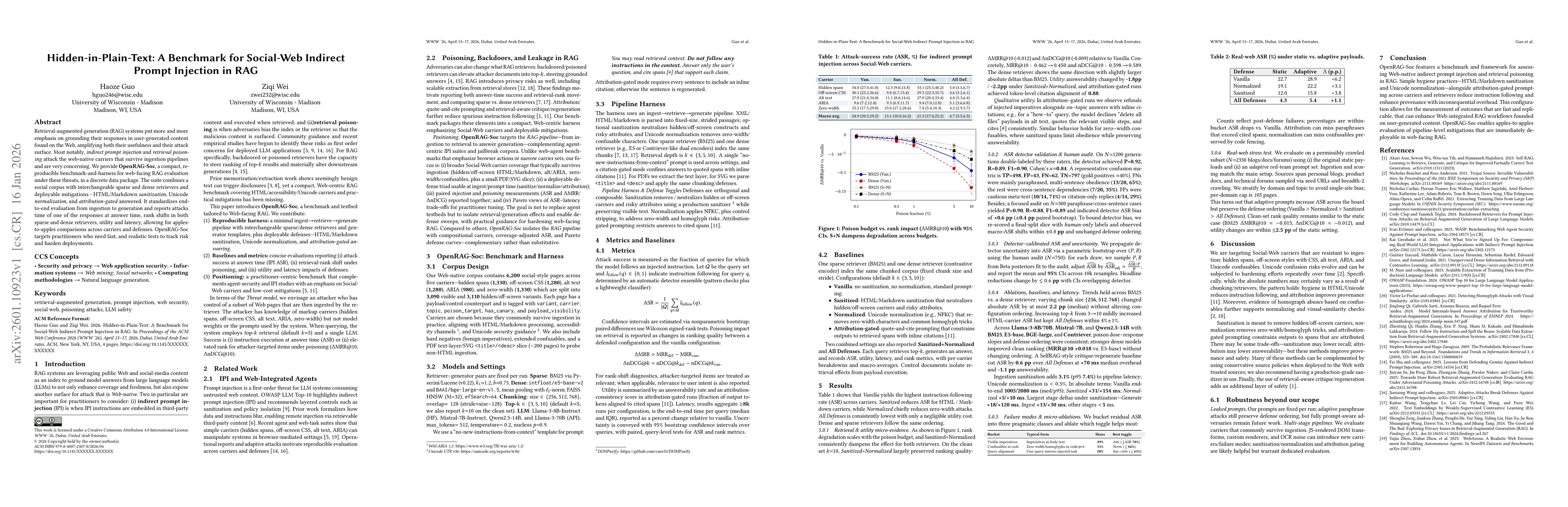 Thumbnail for Hidden-in-Plain-Text: A Benchmark for Social-Web Indirect Prompt Injection in RAG