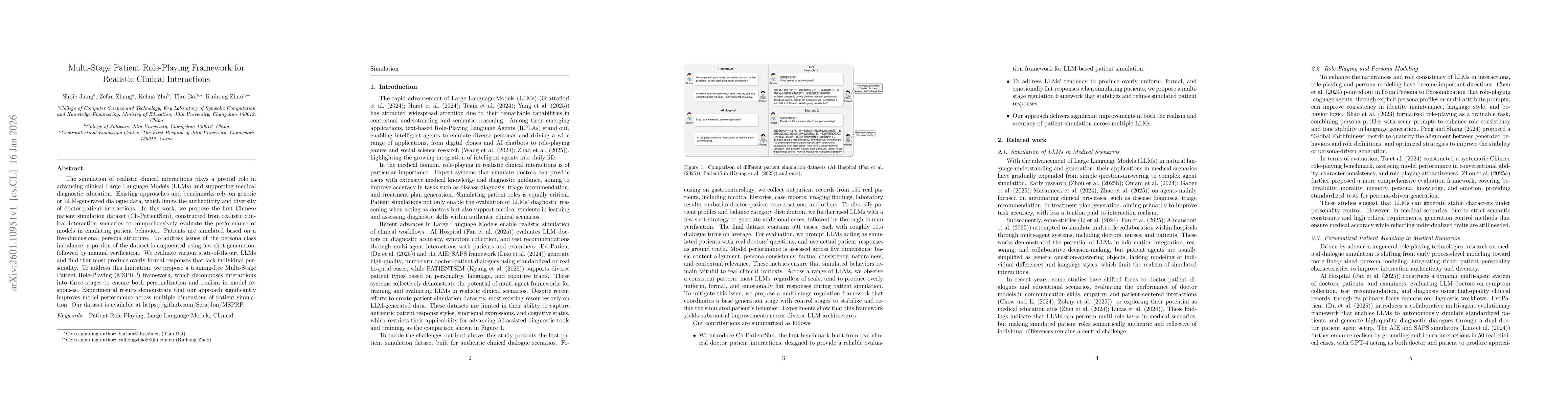 Thumbnail for Multi-Stage Patient Role-Playing Framework for Realistic Clinical Interactions