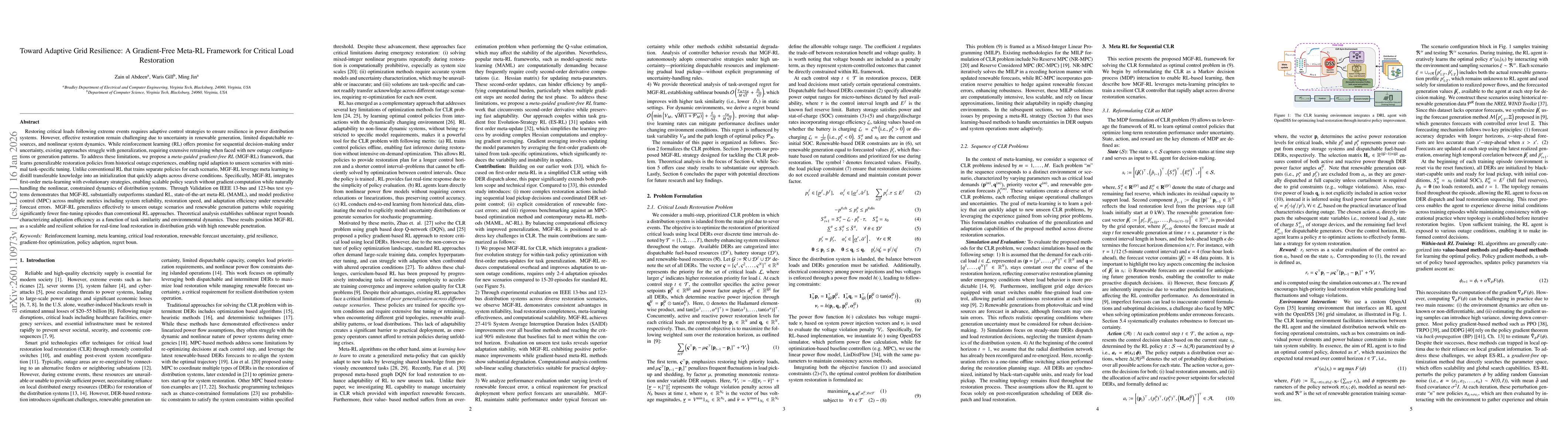 Thumbnail for Toward Adaptive Grid Resilience: A Gradient-Free Meta-RL Framework for Critical Load Restoration