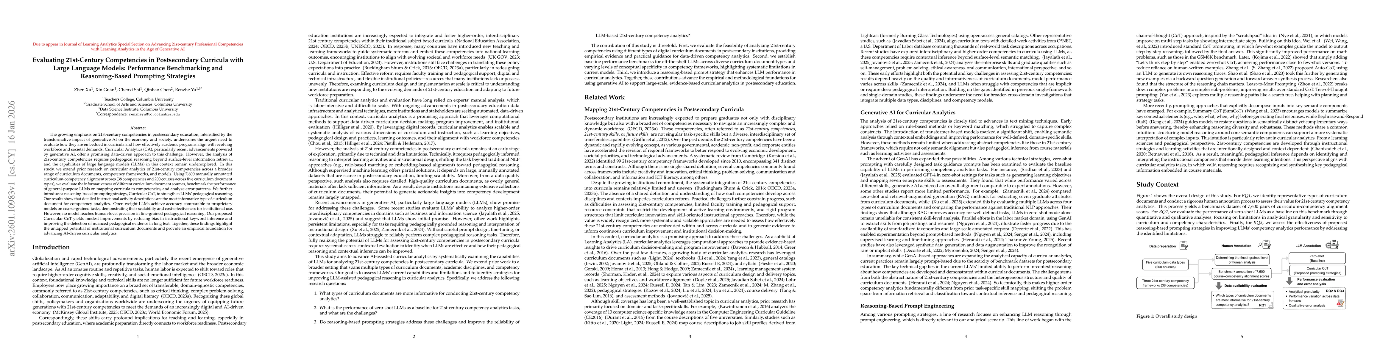 Thumbnail for Evaluating 21st-Century Competencies in Postsecondary Curricula with Large Language Models: Performance Benchmarking and Reasoning-Based Prompting Strategies
