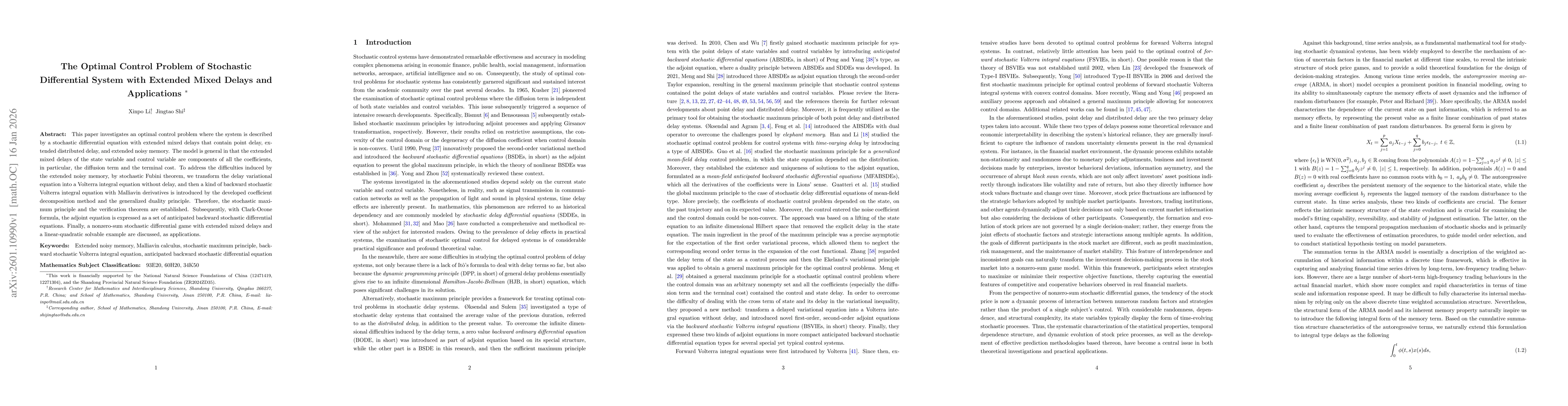 Thumbnail for The Optimal Control Problem of Stochastic Differential System with Extended Mixed Delays and Applications
