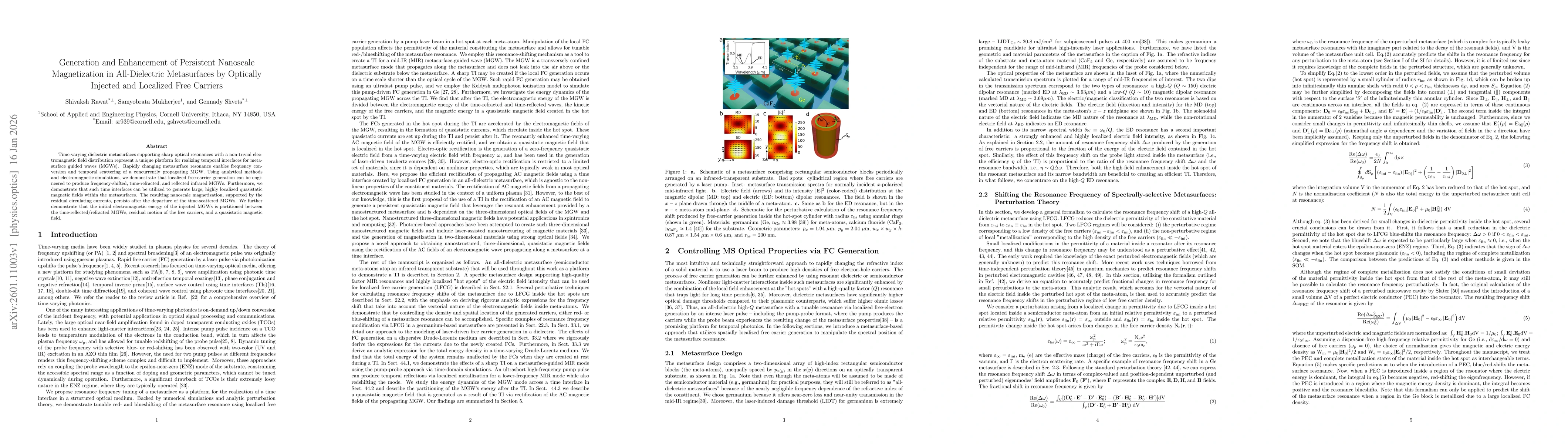 Thumbnail for Generation and Enhancement of Persistent Nanoscale Magnetization in All-Dielectric Metasurfaces by Optically Injected and Localized Free Carriers