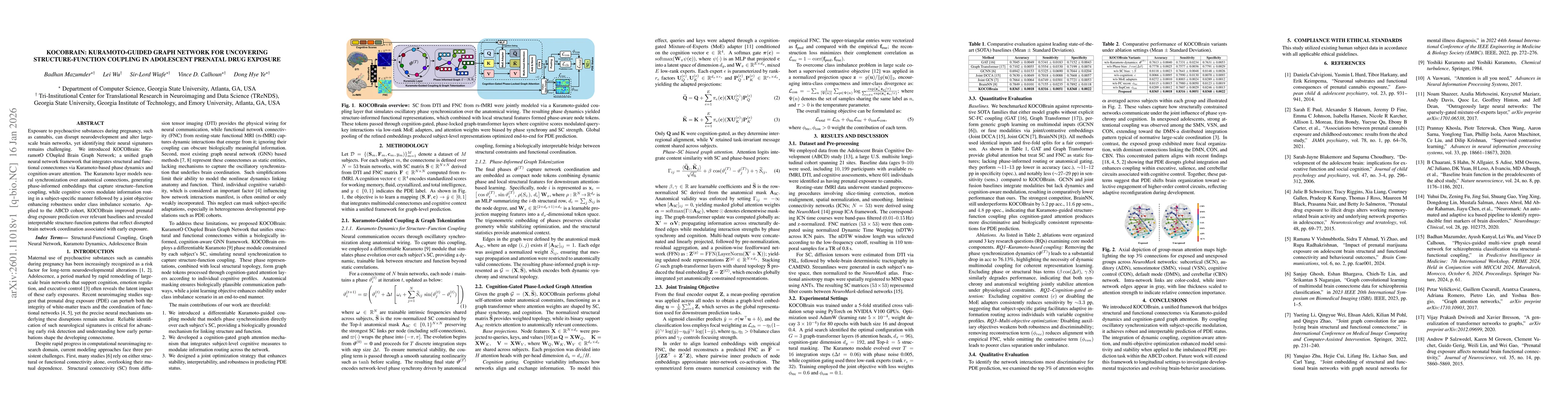 Thumbnail for KOCOBrain: Kuramoto-Guided Graph Network for Uncovering Structure-Function Coupling in Adolescent Prenatal Drug Exposure