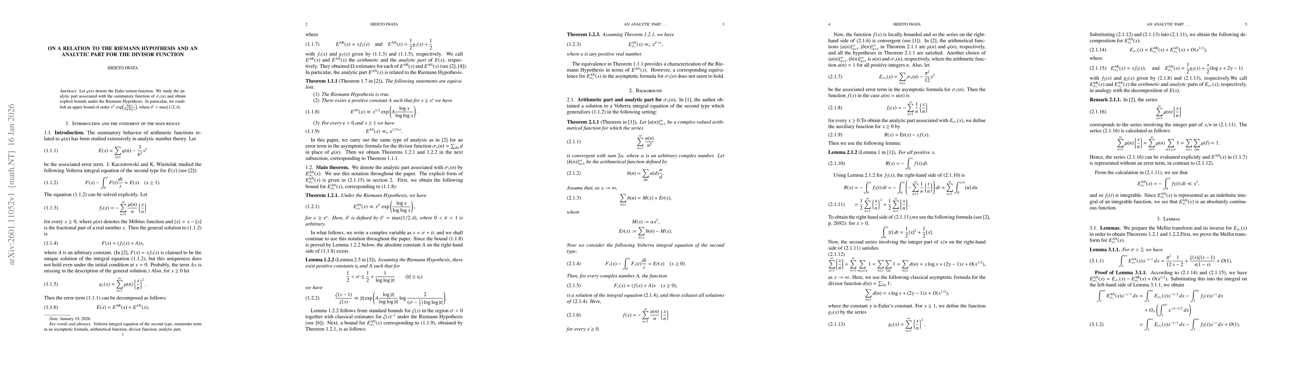 Thumbnail for On a relation to the Riemann Hypothesis and an analytic part for the divisor function
