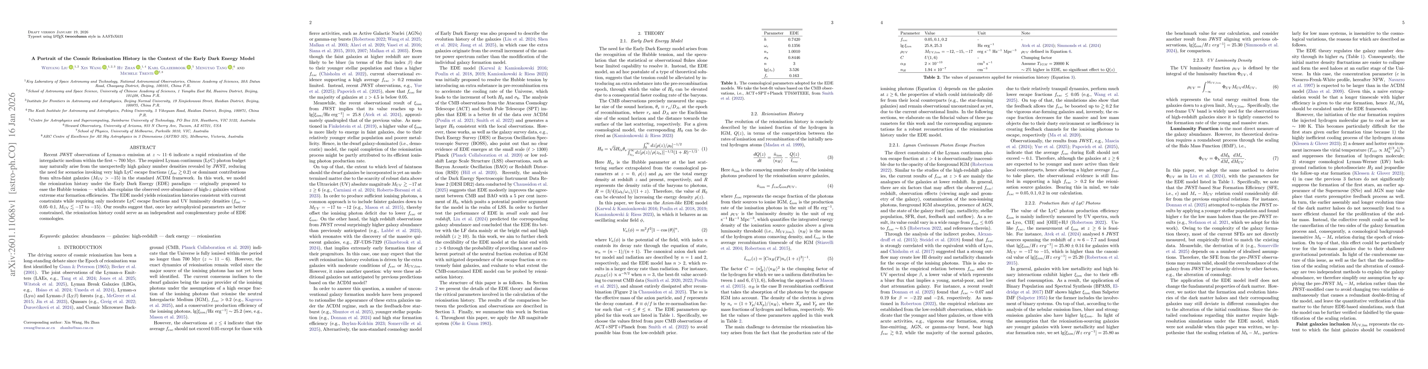 Thumbnail for A Portrait of the Cosmic Reionisation History in the Context of the Early Dark Energy Model