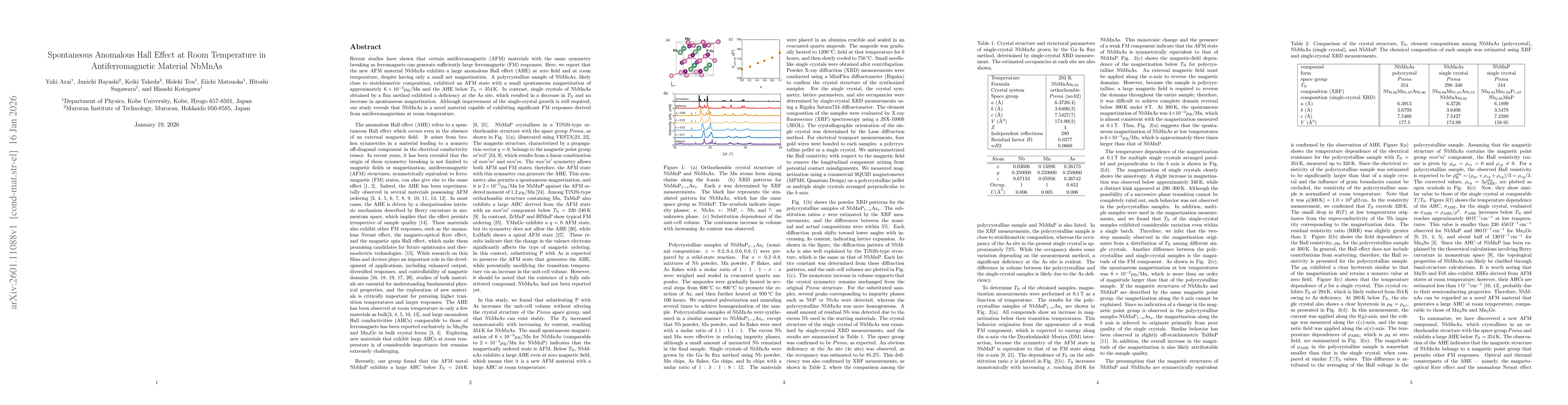 Thumbnail for Spontaneous Anomalous Hall Effect at Room Temperature in Antiferromagnetic Material NbMnAs