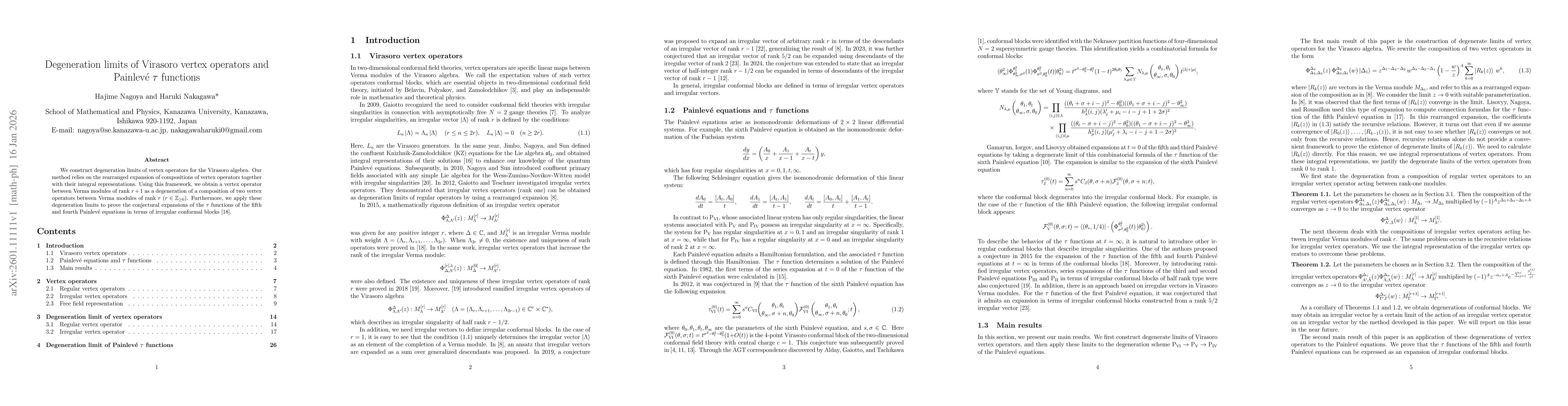Thumbnail for Degeneration limits of Virasoro vertex operators and Painlevé tau functions