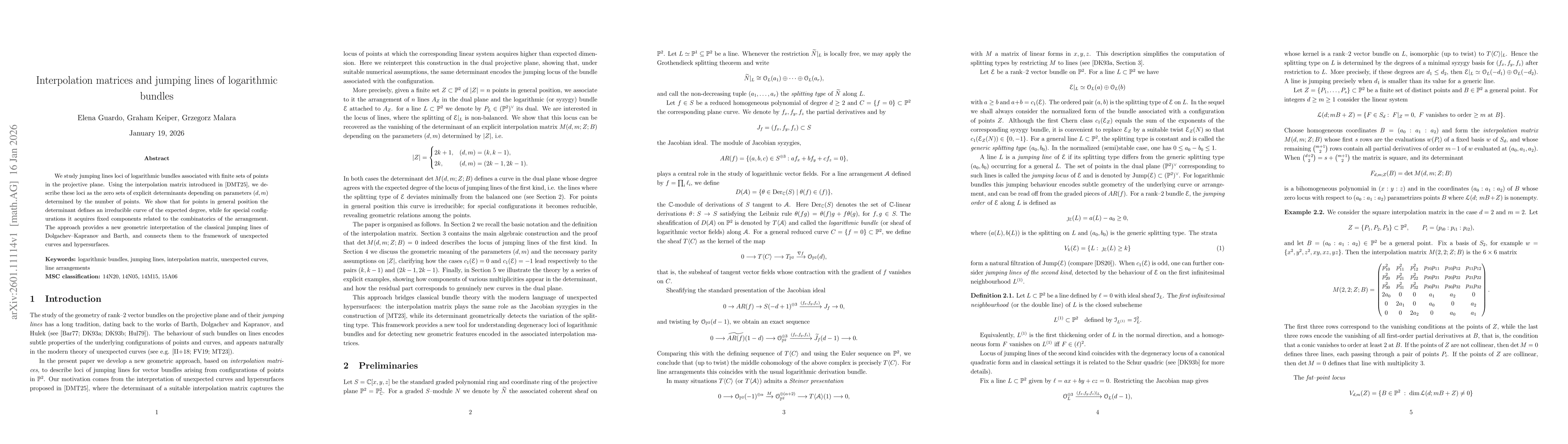 Thumbnail for Interpolation matrices and jumping lines of logarithmic bundles