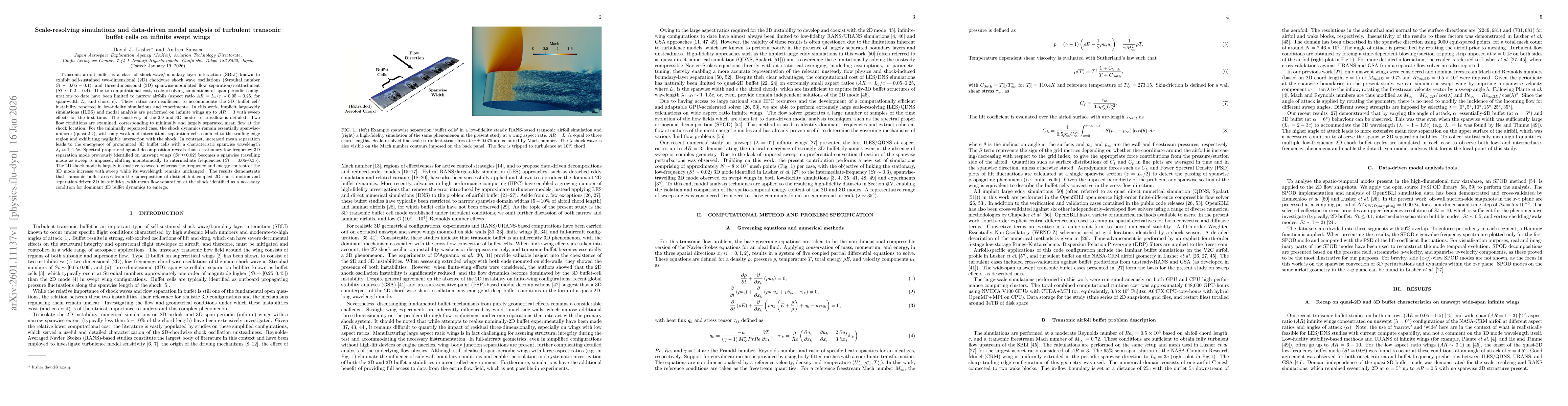 Thumbnail for Scale-resolving simulations and data-driven modal analysis of turbulent transonic buffet cells on infinite swept wings