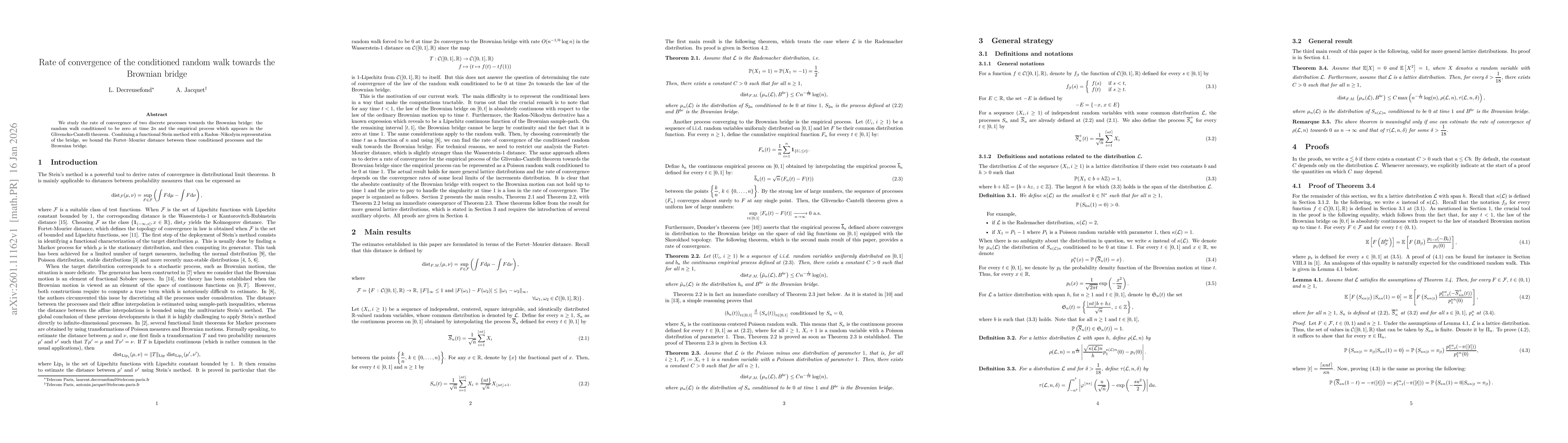 Thumbnail for Rate of convergence of the conditioned random walk towards the Brownian bridge