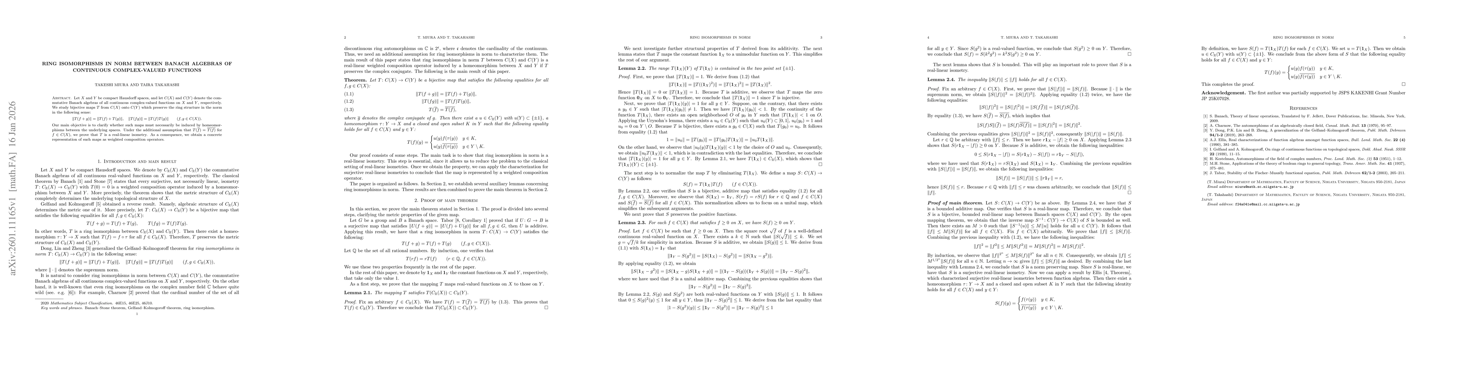 Thumbnail for Ring isomorphisms in norm between Banach algebras of continuous complex-valued functions