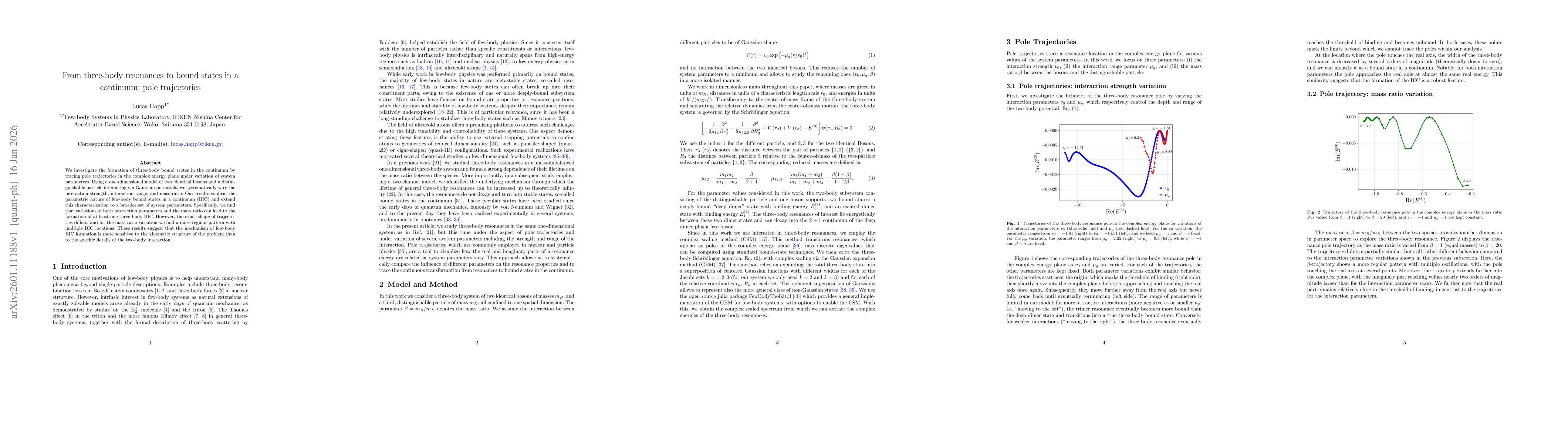 Thumbnail for From three-body resonances to bound states in a continuum: pole trajectories