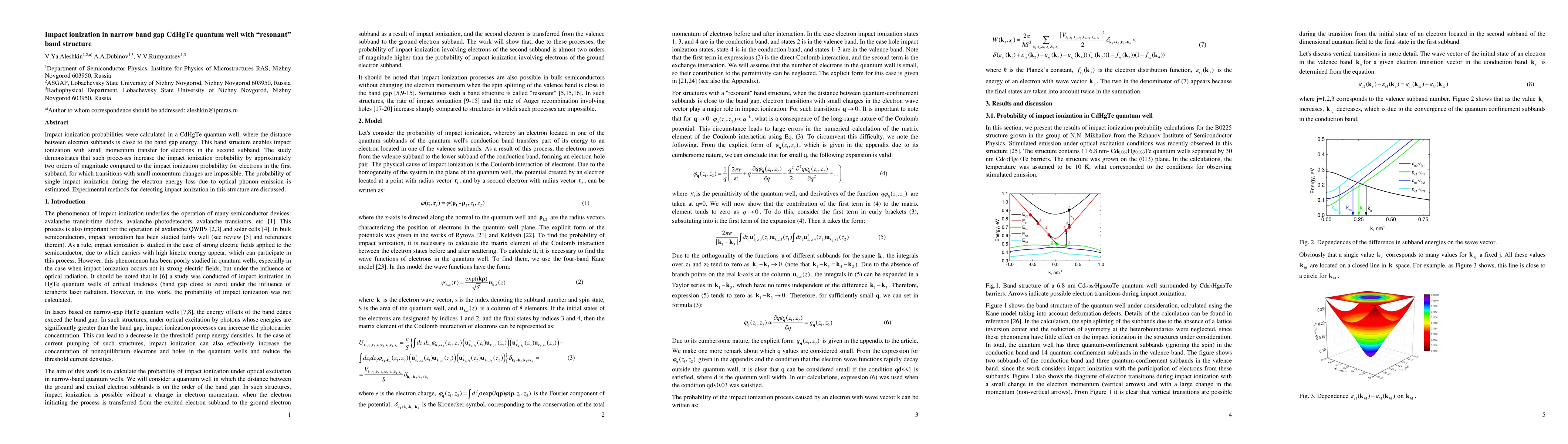 Thumbnail for Impact ionization in narrow band gap CdHgTe quantum well with "resonant" band structure