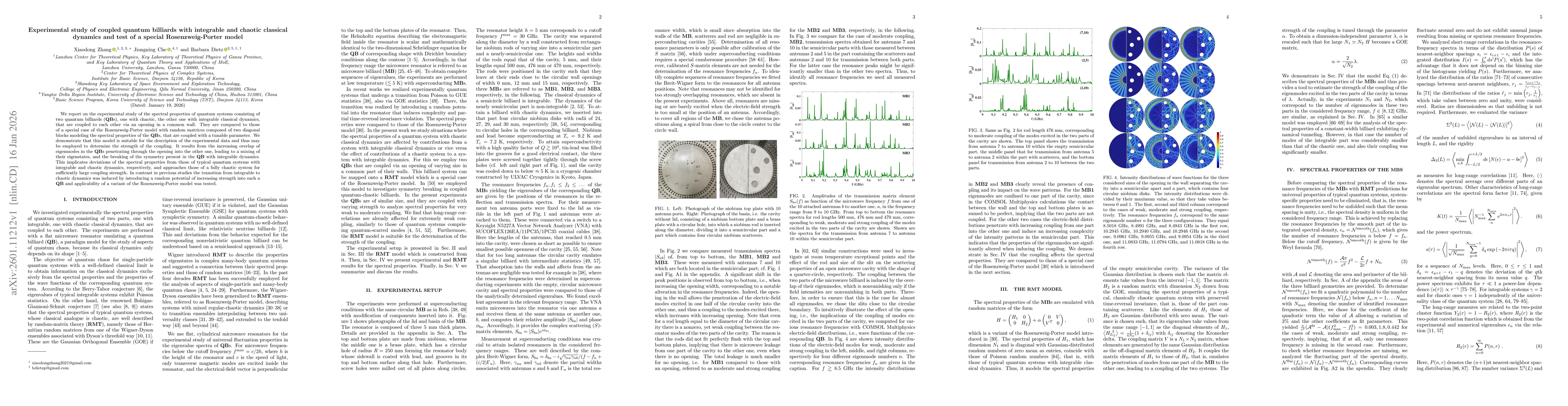 Thumbnail for Experimental study of coupled quantum billiards with integrable and chaotic classical dynamics and test of a special Rosenzweig-Porter model