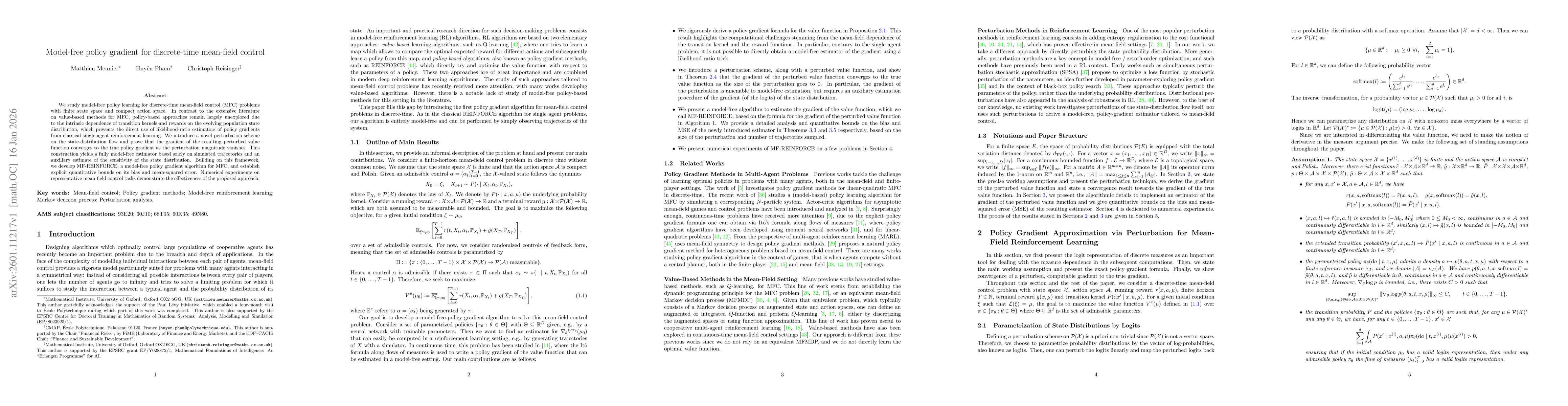 Thumbnail for Model-free policy gradient for discrete-time mean-field control