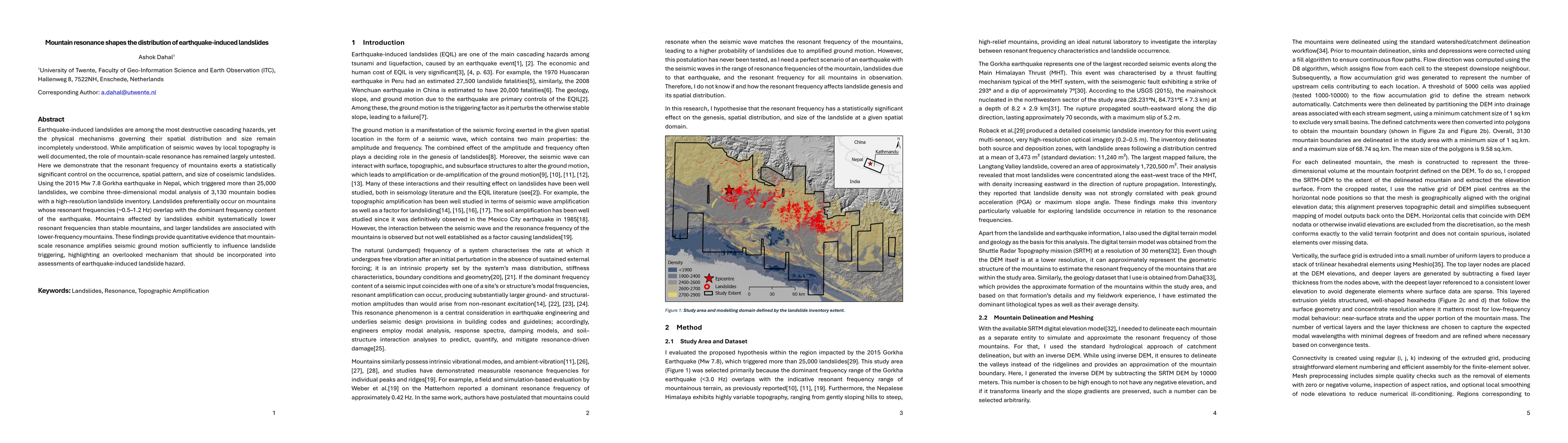 Thumbnail for Mountain resonance shapes the distribution of earthquake-induced landslides