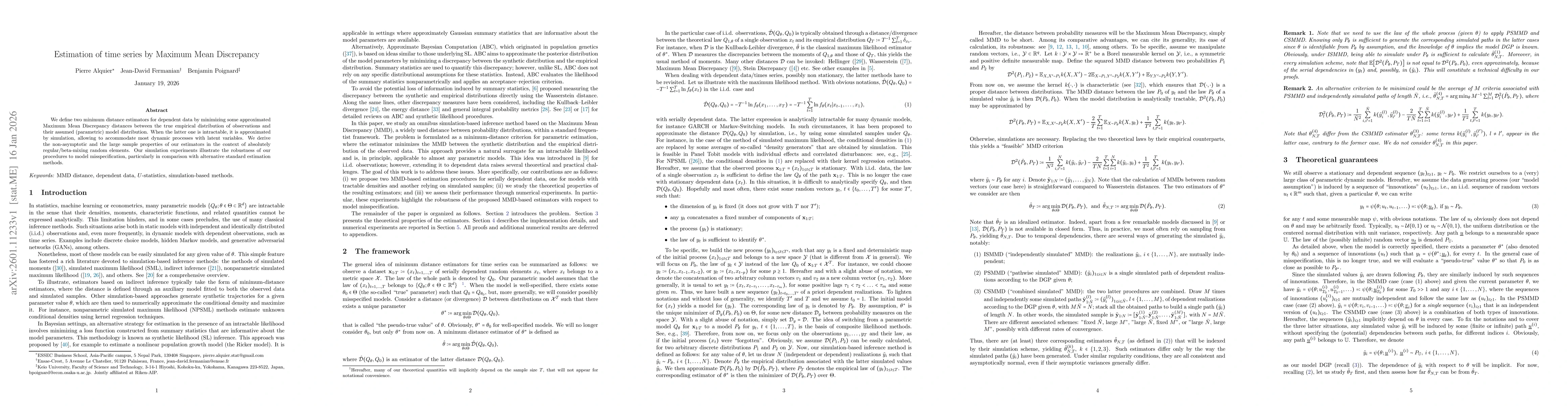 Thumbnail for Estimation of time series by Maximum Mean Discrepancy