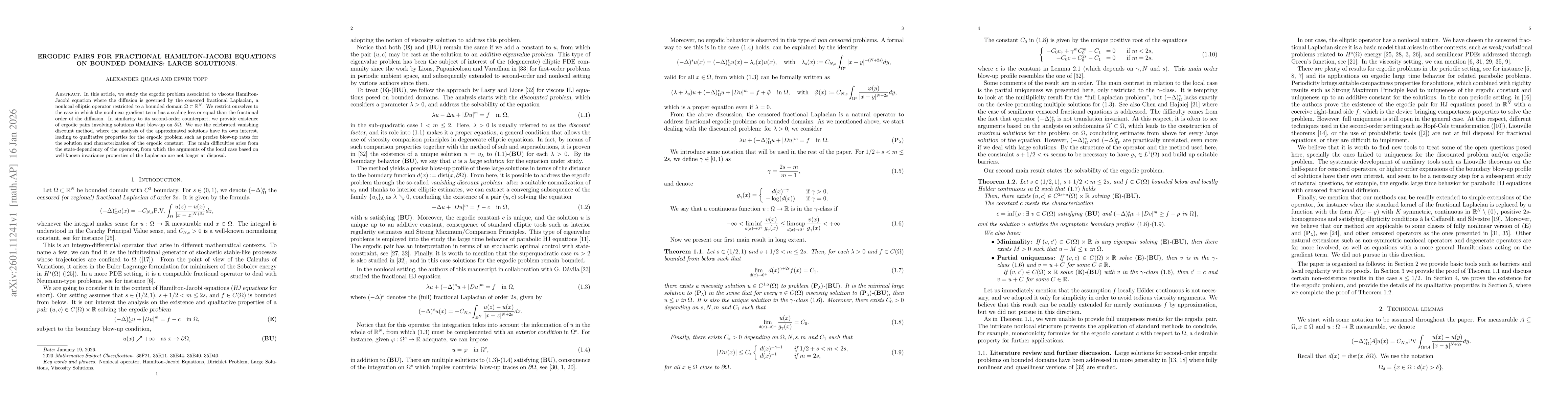 Thumbnail for Ergodic pairs for fractional Hamilton-Jacobi equations on bounded domains: large solutions
