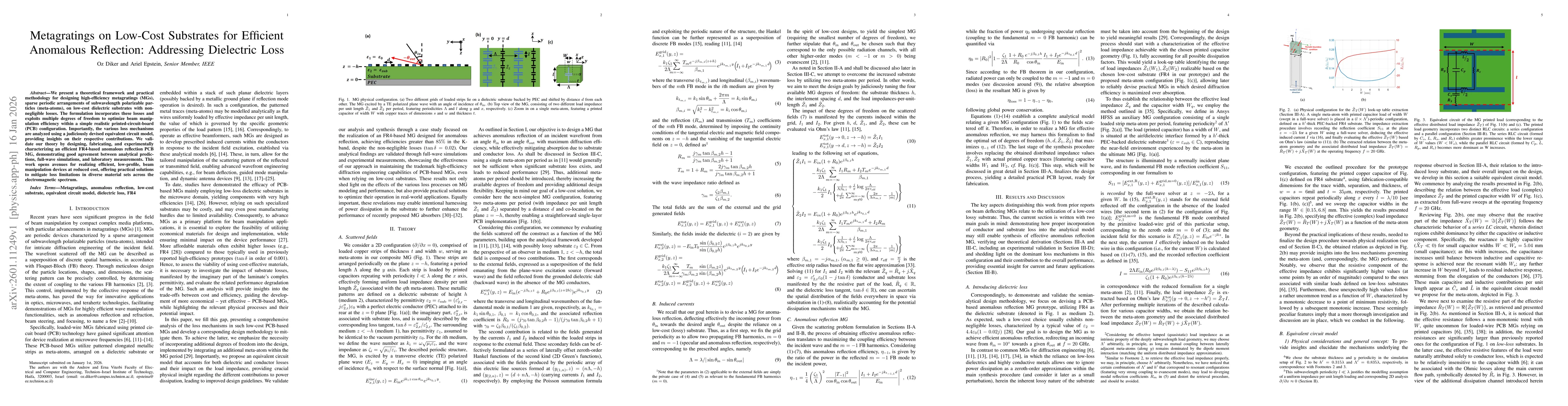 Thumbnail for Metagratings on Low-Cost Substrates for Efficient Anomalous Reflection: Addressing Dielectric Loss
