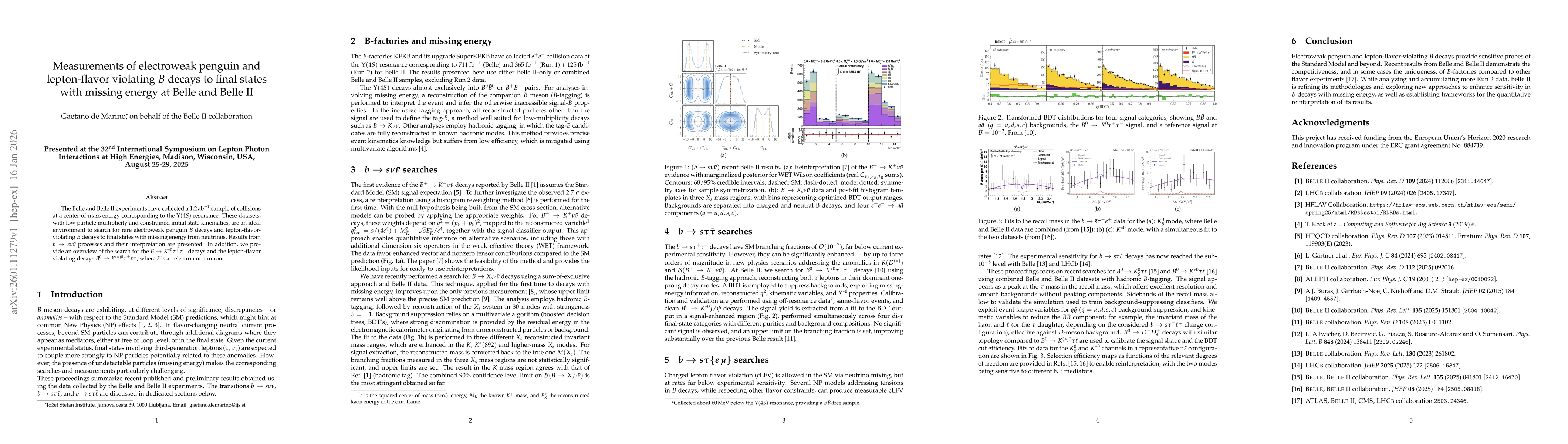 Thumbnail for Measurements of electroweak penguin and lepton-flavor violating B decays to final states with missing energy at Belle and Belle II