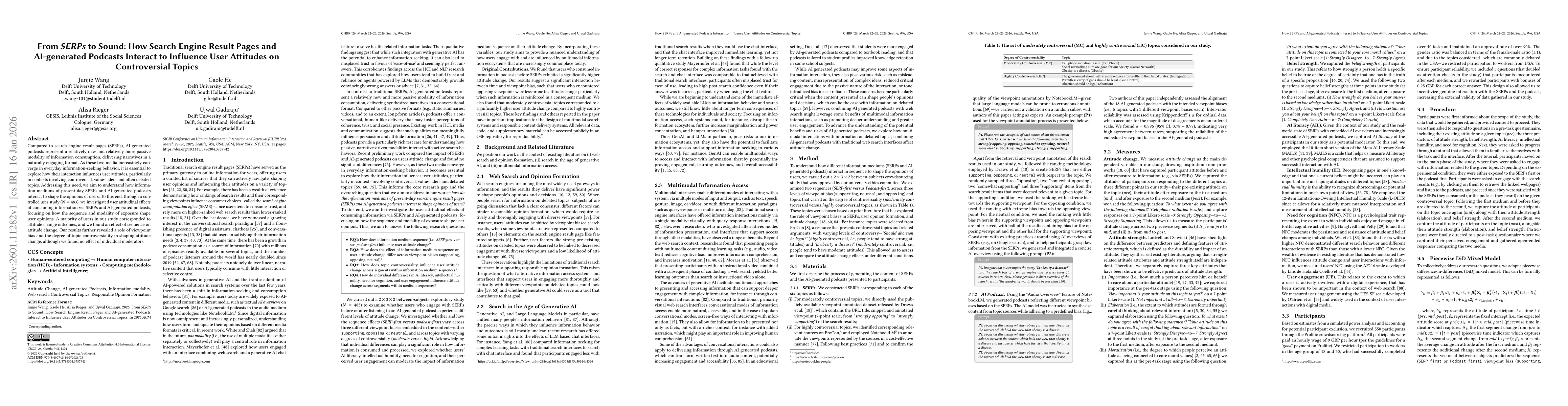 Thumbnail for From SERPs to Sound: How Search Engine Result Pages and AI-generated Podcasts Interact to Influence User Attitudes on Controversial Topics