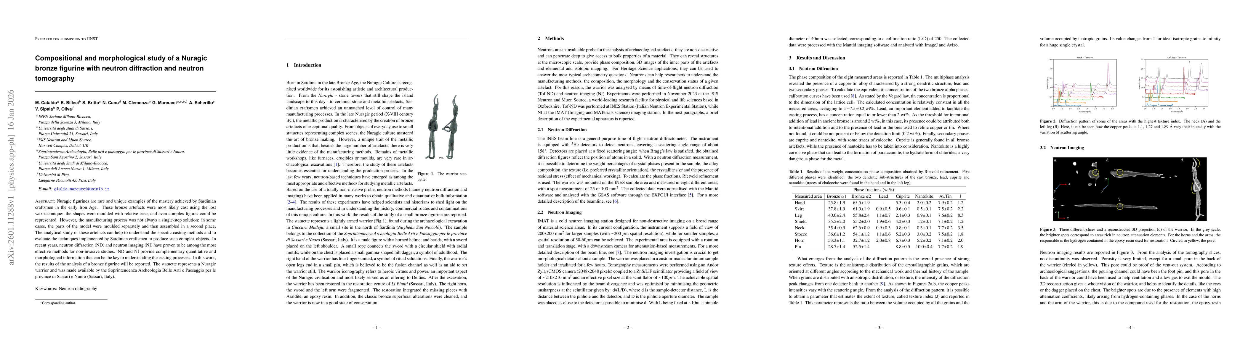 Thumbnail for Compositional and morphological study of a Nuragic bronze figurine with neutron diffraction and neutron tomography