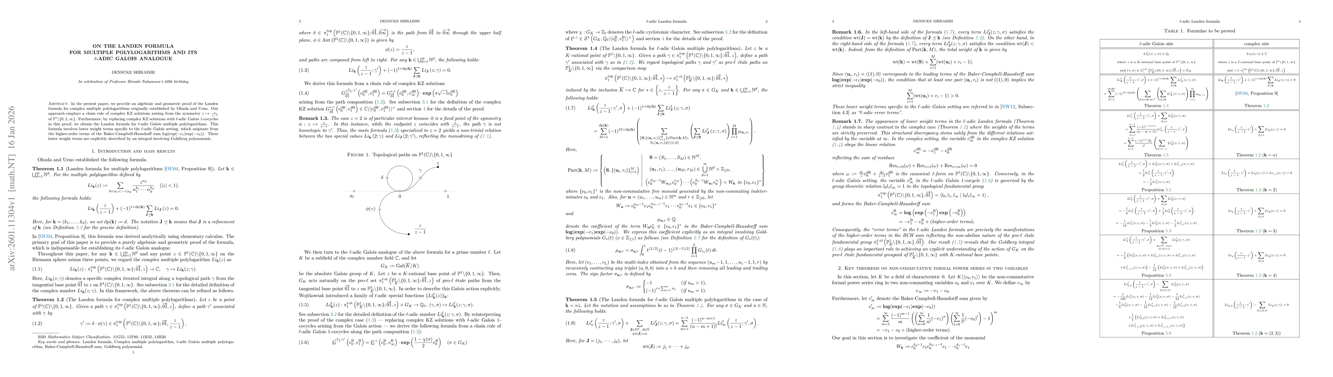 Thumbnail for On the Landen formula for multiple polylogarithms and its $\ell$-adic Galois analogue