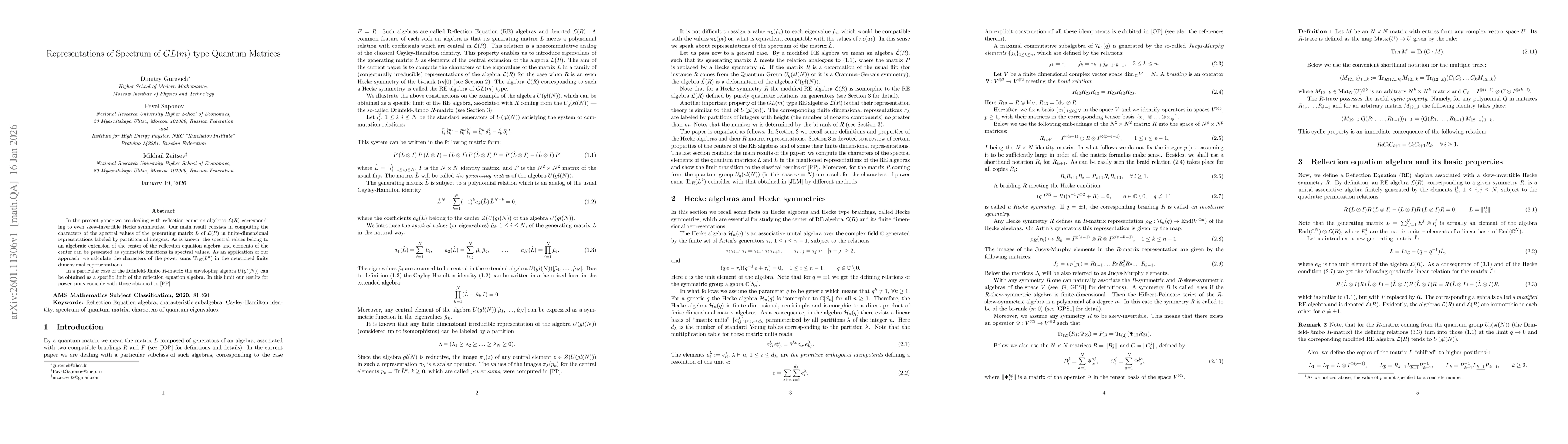 Thumbnail for Representations of Spectrum of GL(m) type Quantum Matrices