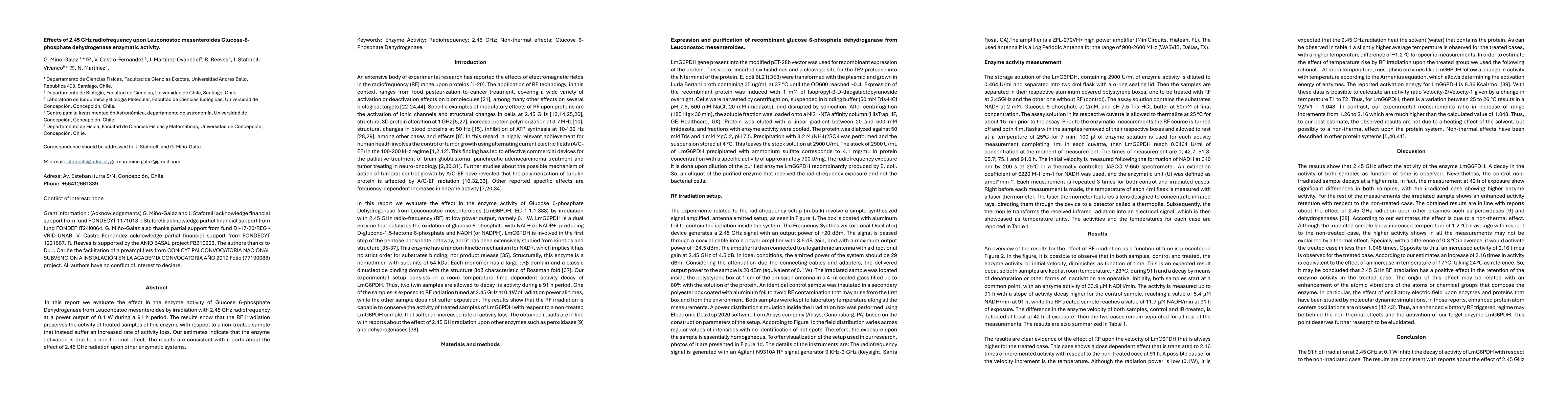 Thumbnail for Effects of 2.45 GHz radiofrequency upon Leuconostoc mesenteroides Glucose-6-phosphate dehydrogenase enzymatic activity