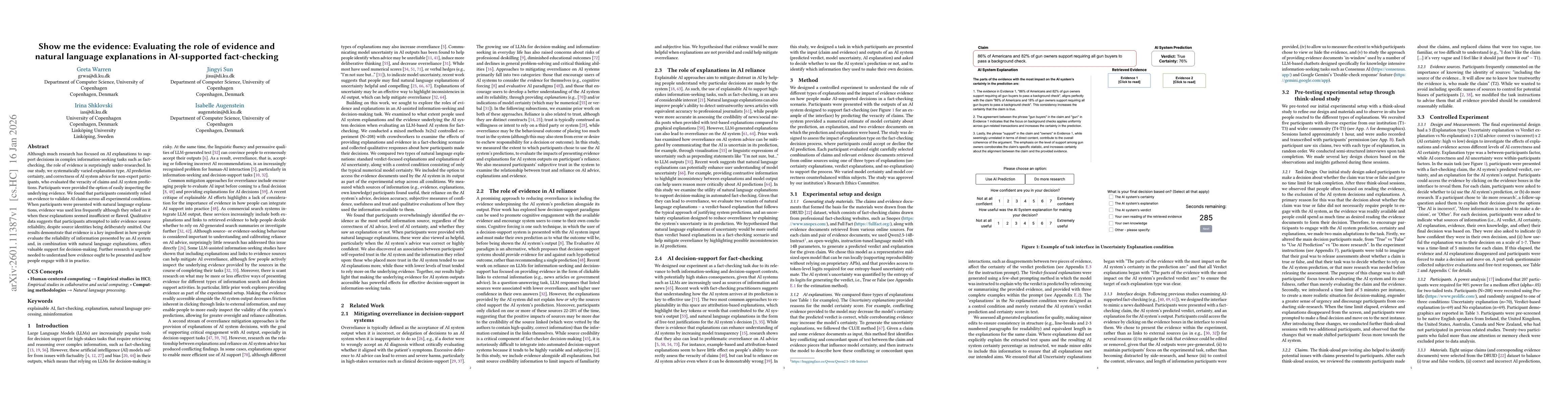 Thumbnail for Show me the evidence: Evaluating the role of evidence and natural language explanations in AI-supported fact-checking